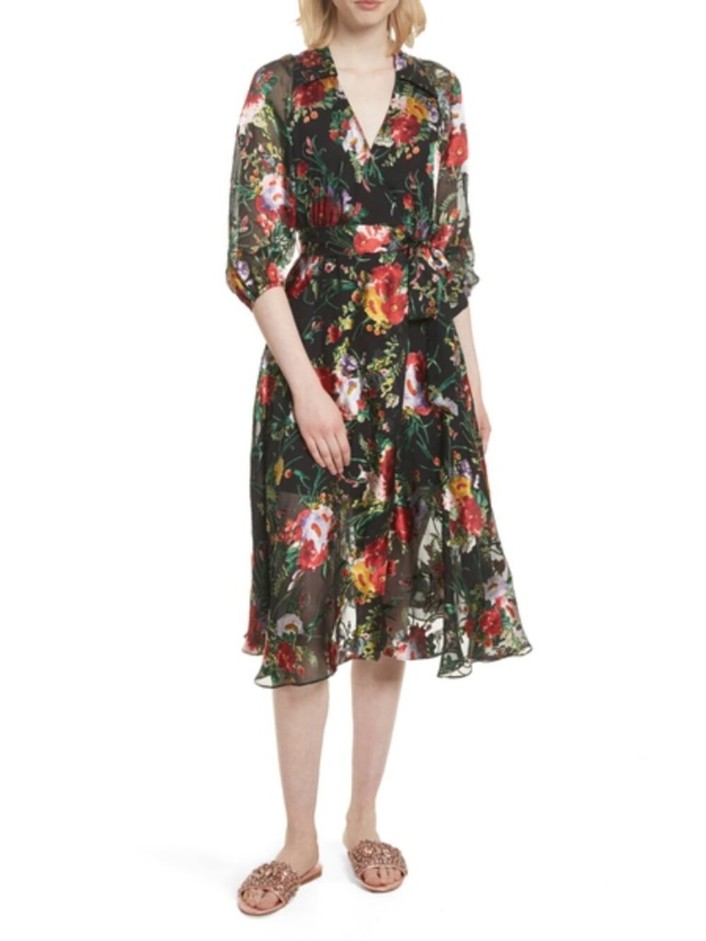 Alice + Olivia Abney V-Neck Floral Wrap Shirtdress